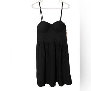 Rewash Molded Cup Dress Medium Black Adjustable Straps Smocked Back Babydoll